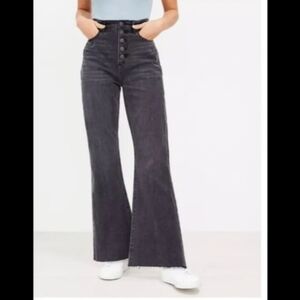 Loft Button Fly High Waist Sandals Flare Raw Hem Jeans Pants